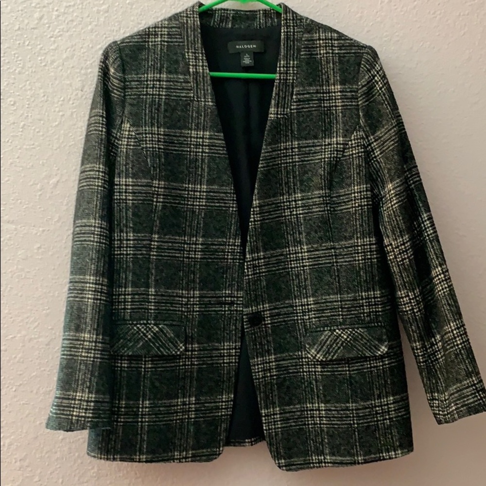 Halogen Plaid Collarless Blazer - image 1